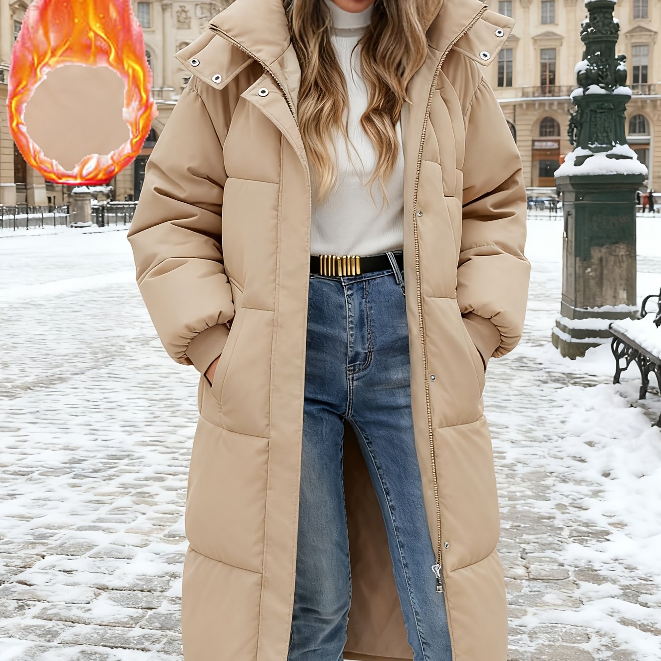 Women's Winter Hooded Puffer Jacket - Waterproof & Warm