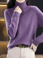 Camisola de Gola Alta Elegante para Mulher - Top de Manga Comprida Macio e Quente, Essencial para Usar em Camadas em Todas as Estações, Ideal para Looks Casuais e Formais