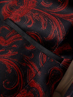 Blazer de Seda com Estampa Paisley Vermelha e Preta Elegante para Mulheres - Manga Comprida, Fechamento Simples com Lapela Entalhada, Jaqueta Versátil para Todas as Estações, Vestuário Formal, Estilo Sophisticado, Tecido de Alta Qualidade