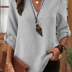 Elegant Plus Size Light Gray Denim-Look Blouse