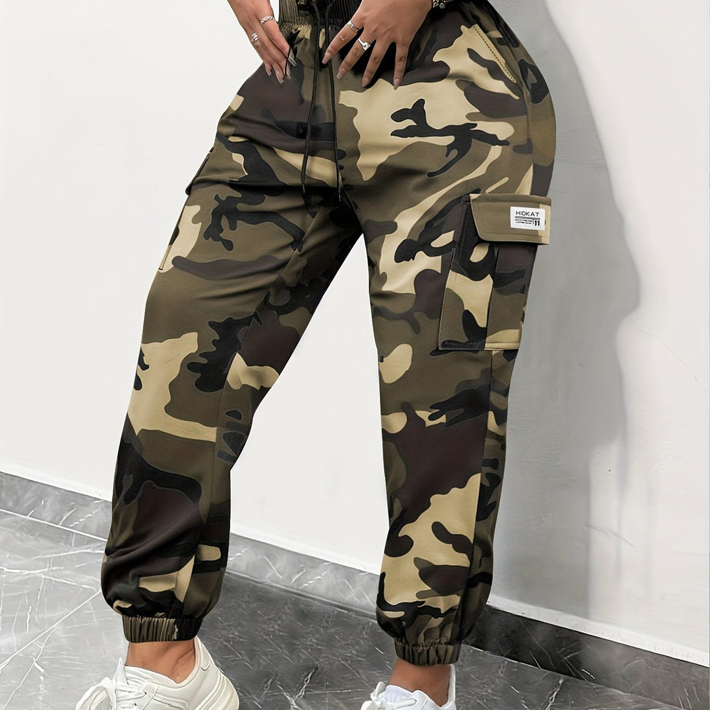 Women's Camouflage Cargo Pants with Drawstring Waist