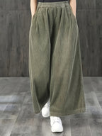 Calças de Bombazine de Perna Larga para Mulher - Calças Casuais de Cintura Elástica com Bolsos, Calças Compridas de Corte Solto para Looks Diários e Formais - Calças Confortáveis para Mulher em Todas as Estações