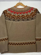 Camisola elegante de gola redonda para mulheres, em tecido de malha de poliéster 100%, com design de bloco de cores em patchwork para outono/inverno, peso de 350g/m², estilo casual para férias.