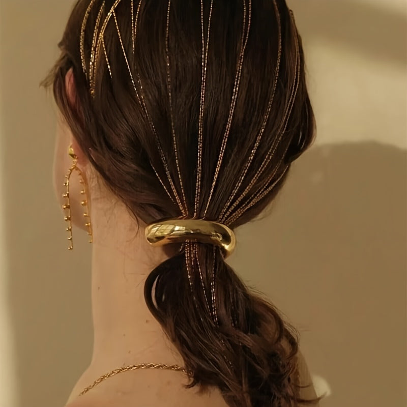 Conjunto de 3 peças de cordão de cabelo oco em liga dourada, design elegante e minimalista com detalhe de renda, cor sólida, para o festival de Natal, adequado para idades a partir dos 14 anos.