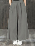 Calças de Bombazine de Perna Larga para Mulher - Calças Casuais de Cintura Elástica com Bolsos, Calças Compridas de Corte Solto para Looks Diários e Formais - Calças Confortáveis para Mulher em Todas as Estações