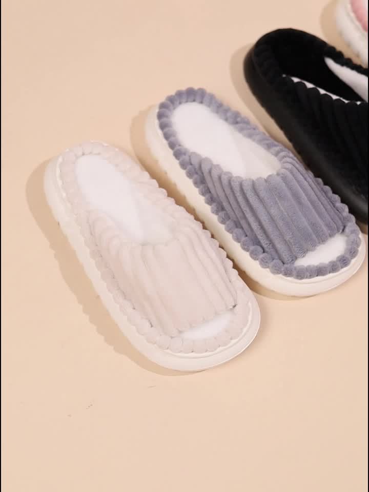 Chinelos Femininos Aconchegantes com Sola Grossa de EVA, Chinelos Casuais Listrados Antiderrapantes com Parte Superior de Tecido e Material Interno, Relaxamento em Casa | Chinelos Fashion | Chinelos com Sola de EVA, Chinelos de Casa