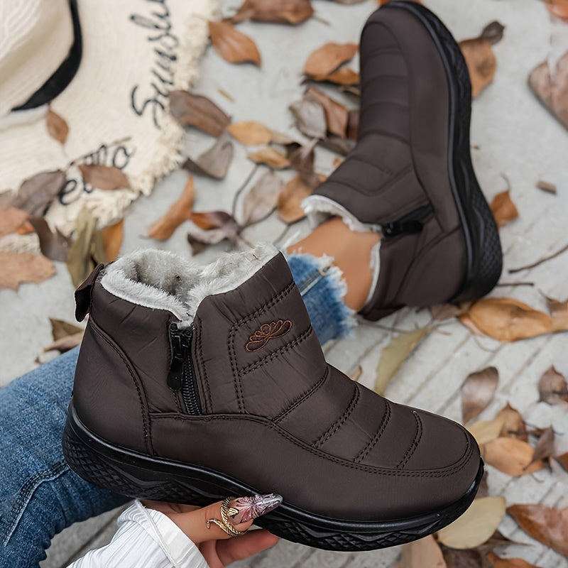 1 par de Botas Femininas para Inverno, Estilo Versátil com Forro Peludo, Design Leve e Bico Redondo, Fácil Calçar em Cano Curto, Ideal para Uso Externo, Confortável Durabilidade Quente - Tênis Elevação Ankle Boots & Snow Boots