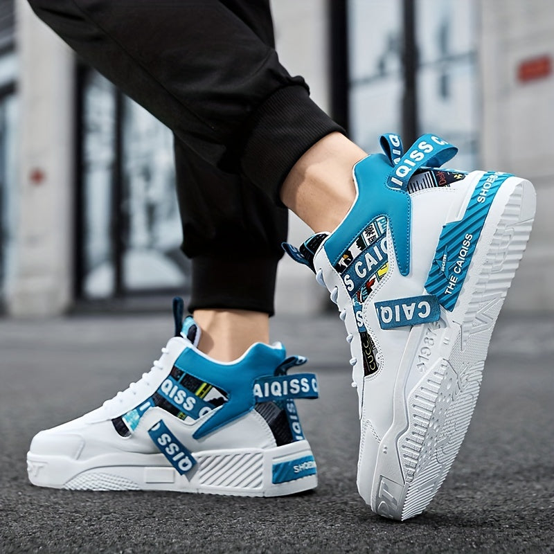 Sapatos de skate de cano alto na moda com graffiti, sapatos casuais confortáveis para homens para caminhadas ao ar livre, jogging e viagens