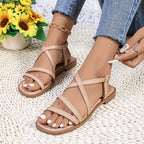 Tira Romana Branca - Tira de Tornozelo Ajustável e Fechamento com Cadarço, Parte Superior em PU e Sola de Borracha Antiderrapante - Mules Rasos para Todas as Estações, Casual, Escritório, Praia - Sapatos Brancos Versáteis (Lavagem à Mão)