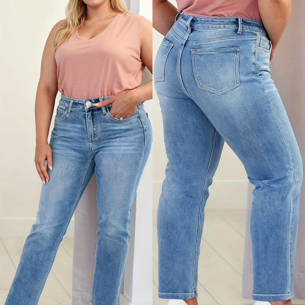 Plus Size High-Waisted Stretch Jeans - Light Blue Charm