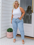 Calças de ganga justas de cintura alta para mulheres de tamanho grande - Calças elásticas não transparentes com fecho de correr, ganga elástica para mulheres curvas, calças de ganga justas para todas as estações, roupas de todos os dias e formais, calças de ganga para senhoras, moda confortável, tecido durável, roupa casual, ajuste slim, material respirável, calças elegantes, amantes da moda