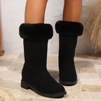 Botas Clássicas de Pelúcia para Mulher | Toque Suave, Conforto Quente de Inverno, Slip-on, Salto com Plataforma, Altura de Salto Médio