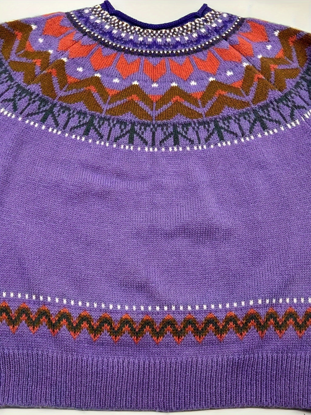 Camisola elegante de gola redonda para mulheres, em tecido de malha de poliéster 100%, com design de bloco de cores em patchwork para outono/inverno, peso de 350g/m², estilo casual para férias.