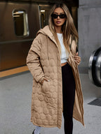 Jaqueta de Inverno Acolchoada com Capuz para Mulheres - Casaco Longo para Clima Frio, Lavável à Mão, Ideal para Outono e Inverno, Casual para Baixas Temperaturas