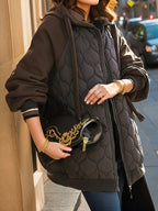 Casaco Elegante com Capuz | Outono/Inverno, Tecido Sem Elasticidade, Padrão de Escamas de Peixe, Manga Regular, Fecho de Zíper, Corte Larga