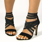 Sandálias de salto agulha para mulheres, bombas de vestido de moda com ponta aberta, saltos elegantes com fecho de correr na parte de trás