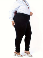 Calças Jeans Skinny de Cintura Alta para Mulheres Plus Size - Calças de Denim Elástico com Controle de Barriga e Perna Larga, Fechamento com Botão sem Cinto, Silhueta em H (Amigável para Curvas) - Lavável à Máquina para Uso Casual e Formal em Todas as Estações (Tamanho Máximo 5XL Disponível)