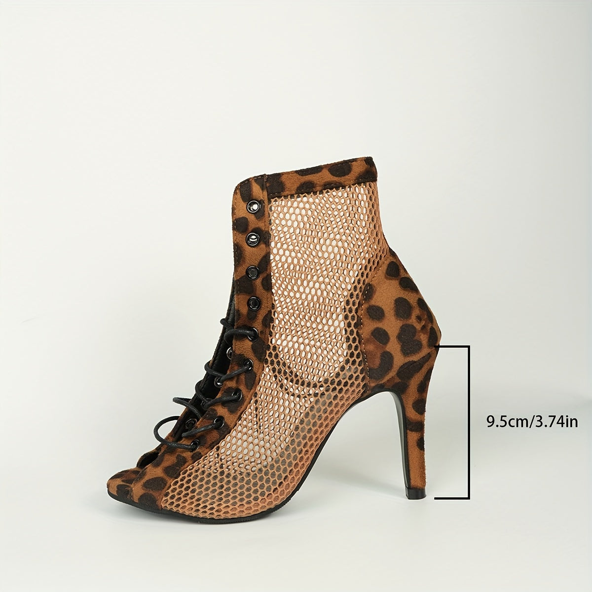 Sapatos de salto alto em malha para mulher, com salto fino, biqueira aberta e atacadores, botins elegantes para vestir