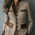 Timeless Women's PU Patchwork High-Collar Blazer