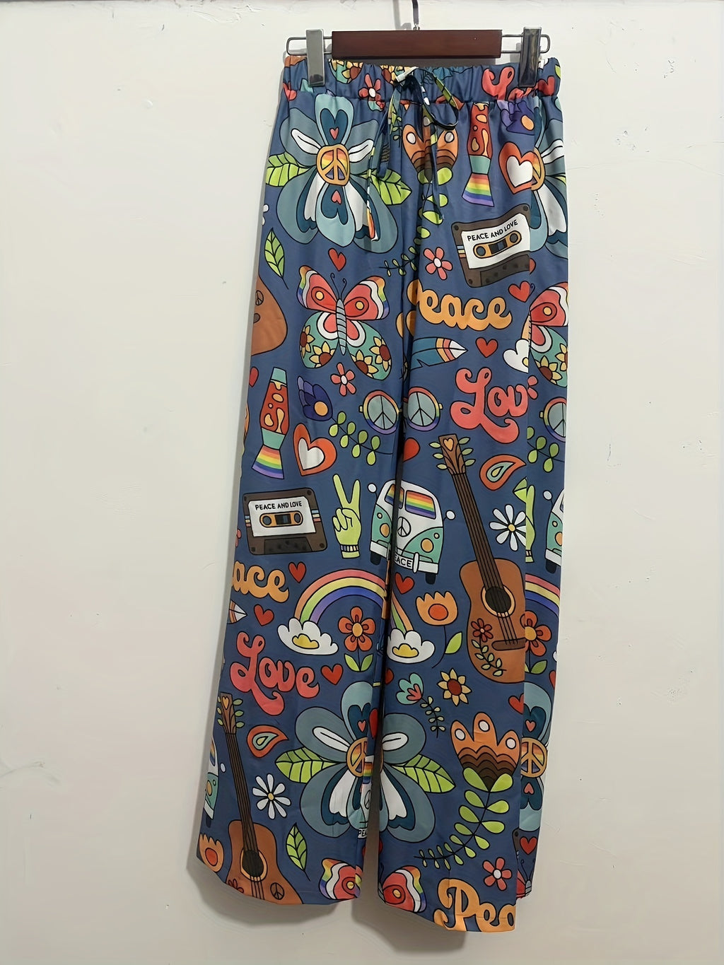 Calças largas estampadas, calças soltas casuais para primavera e verão, roupa de mulher