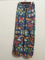 Calças largas estampadas, calças soltas casuais para primavera e verão, roupa de mulher