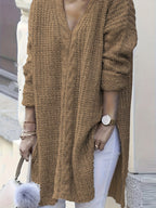 Suéter Casual de Manga Longa com Decote em V para Mulheres Plus Size