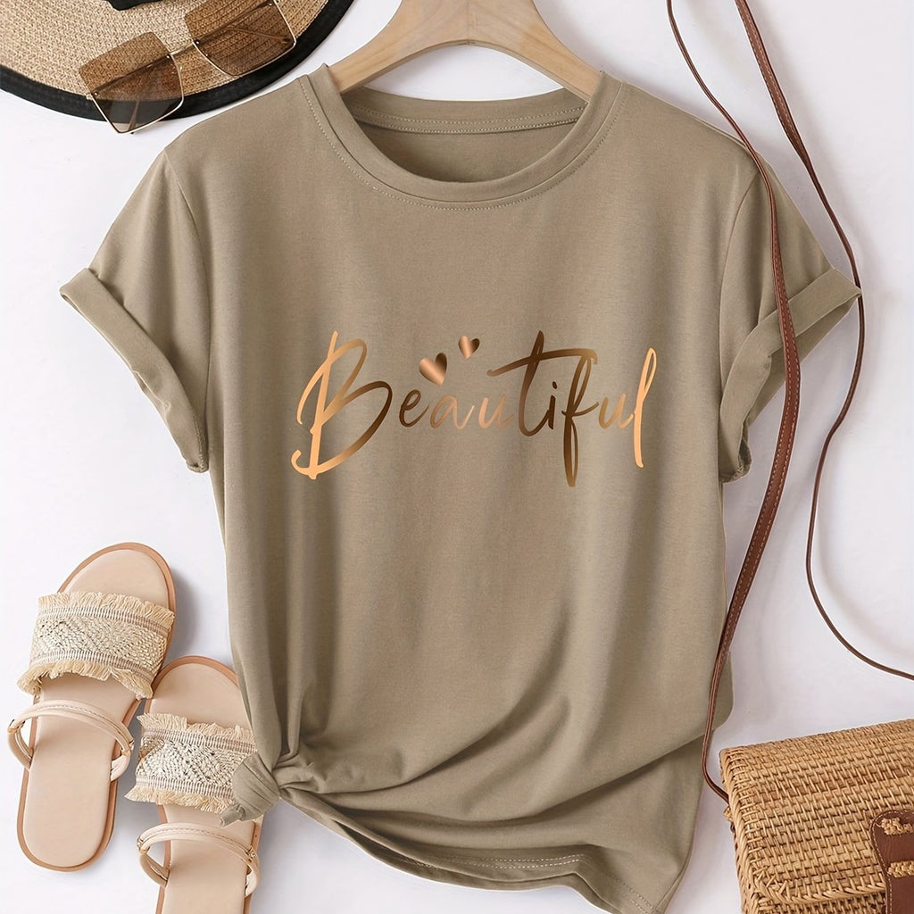 Chic Heart Print Women's T-Shirt - Effortless Elegance