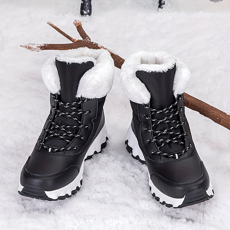 Botas de neve grossa para inverno, sapatos masculinos e femininos quentes em veludo, antiderrapantes, tamanho grande, cano alto para uso externo