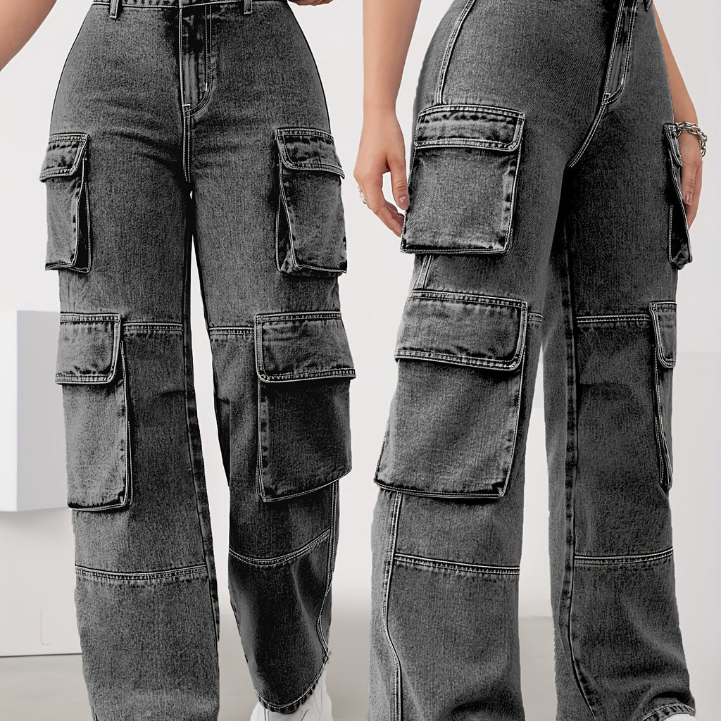 High-Waisted Plus Size Jeans with Multiple Pockets