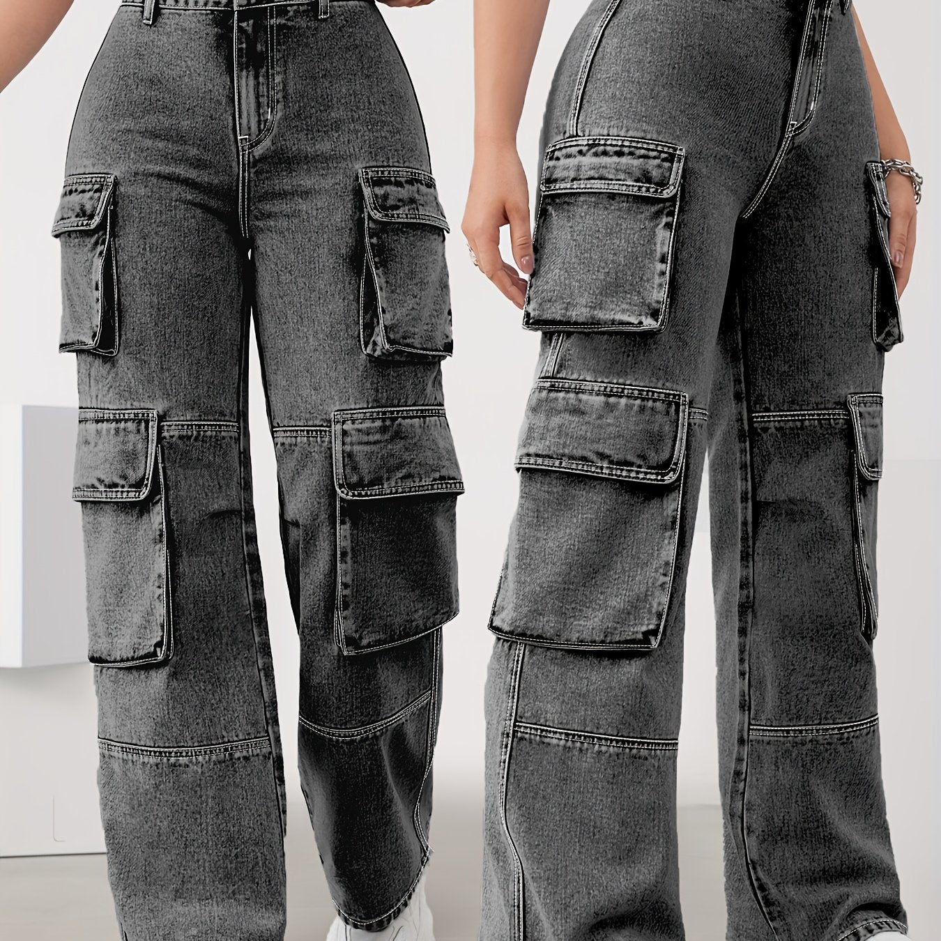 High-Waisted Plus Size Jeans with Multiple Pockets