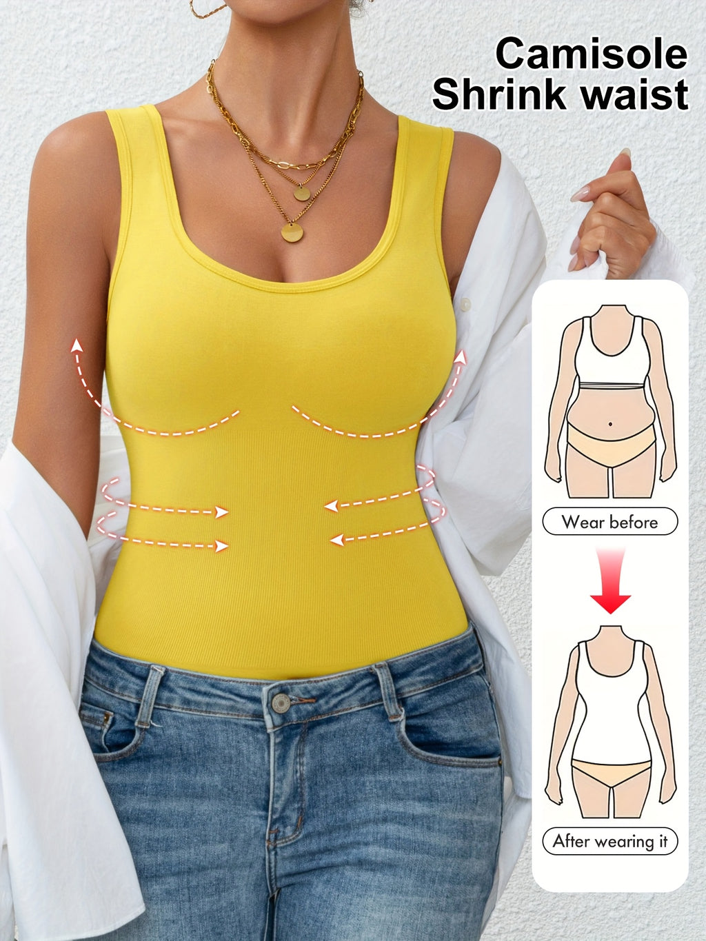 Vest de Controle Abdominal Feminino, Roupa Íntima Sem Mangas Confortável para Modelagem e Cintura Ajustada em Treinos