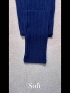 Leggings de cintura alta em cor sólida com cordão falso, com nervuras, Skinny Casual Stretchy Leggings para uso diário, Roupa de mulher