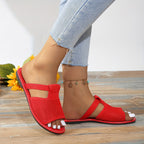 Sandálias planas de malha de cor sólida para mulheres no verão, confortáveis e leves, ideais para a praia, versáteis e casuais para uso ao ar livre.