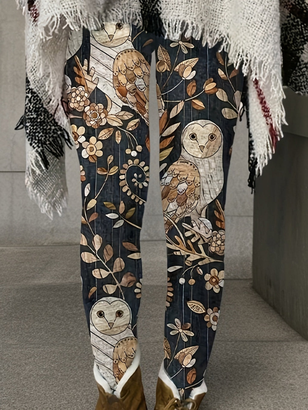 Meia-calça de Base com Estampa de Coruja e Folha - Meia Opaca com Padrão Animal, Lavável à Máquina, Uso Casual para Primavera, Verão e Outono, Ideal para Saias, Vestidos e Looks (Não)