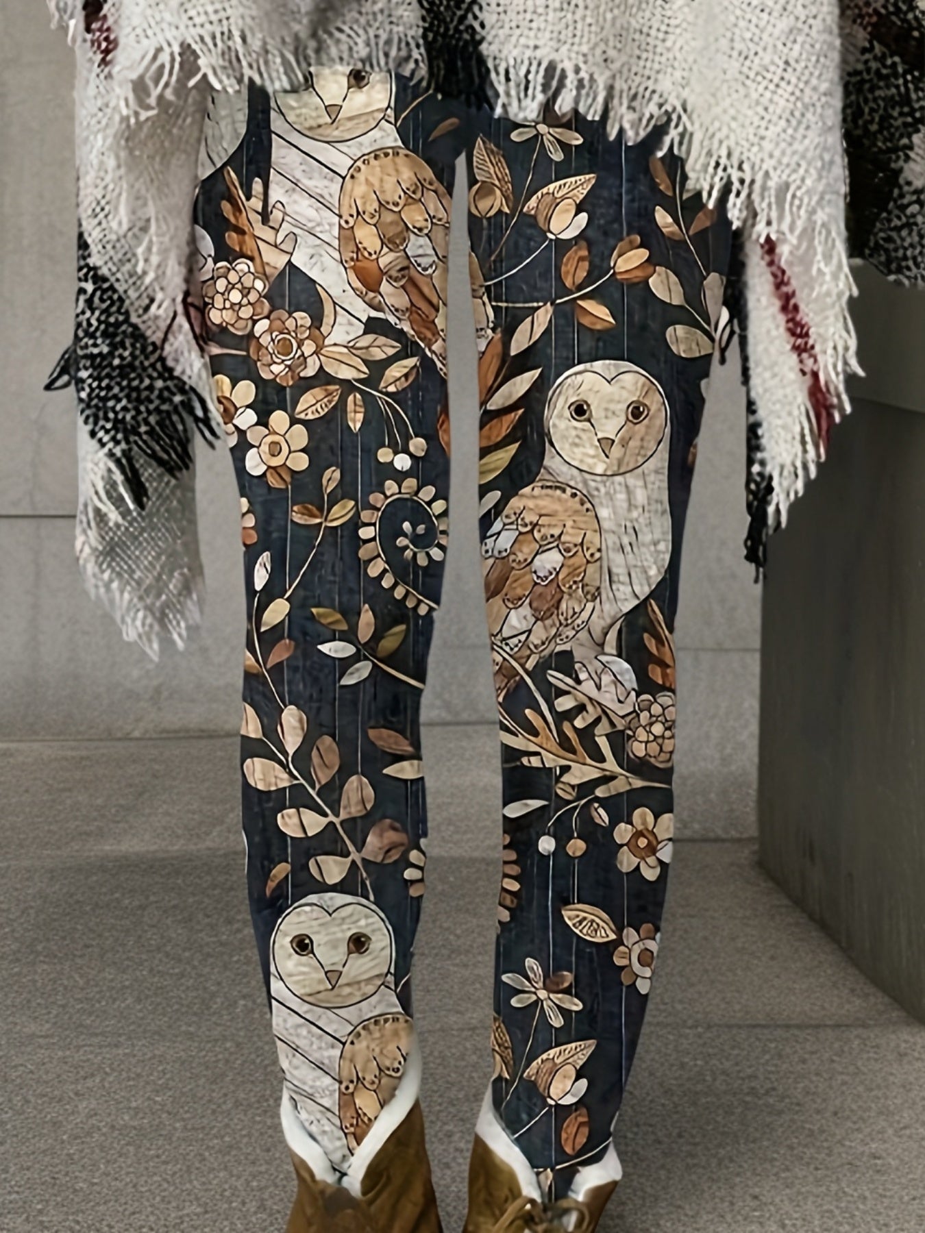 Meia-calça de Base com Estampa de Coruja e Folha - Meia Opaca com Padrão Animal, Lavável à Máquina, Uso Casual para Primavera, Verão e Outono, Ideal para Saias, Vestidos e Looks (Não)