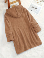 Moletom com Capuz de Urso Teddy "Sim, Estou Frio" para Mulheres - 100% Poliéster Ajuste Relaxado Manga Longa com Bolsos Duplos, Top Casual Forrado em Fleece Aconchegante para Outono & Inverno