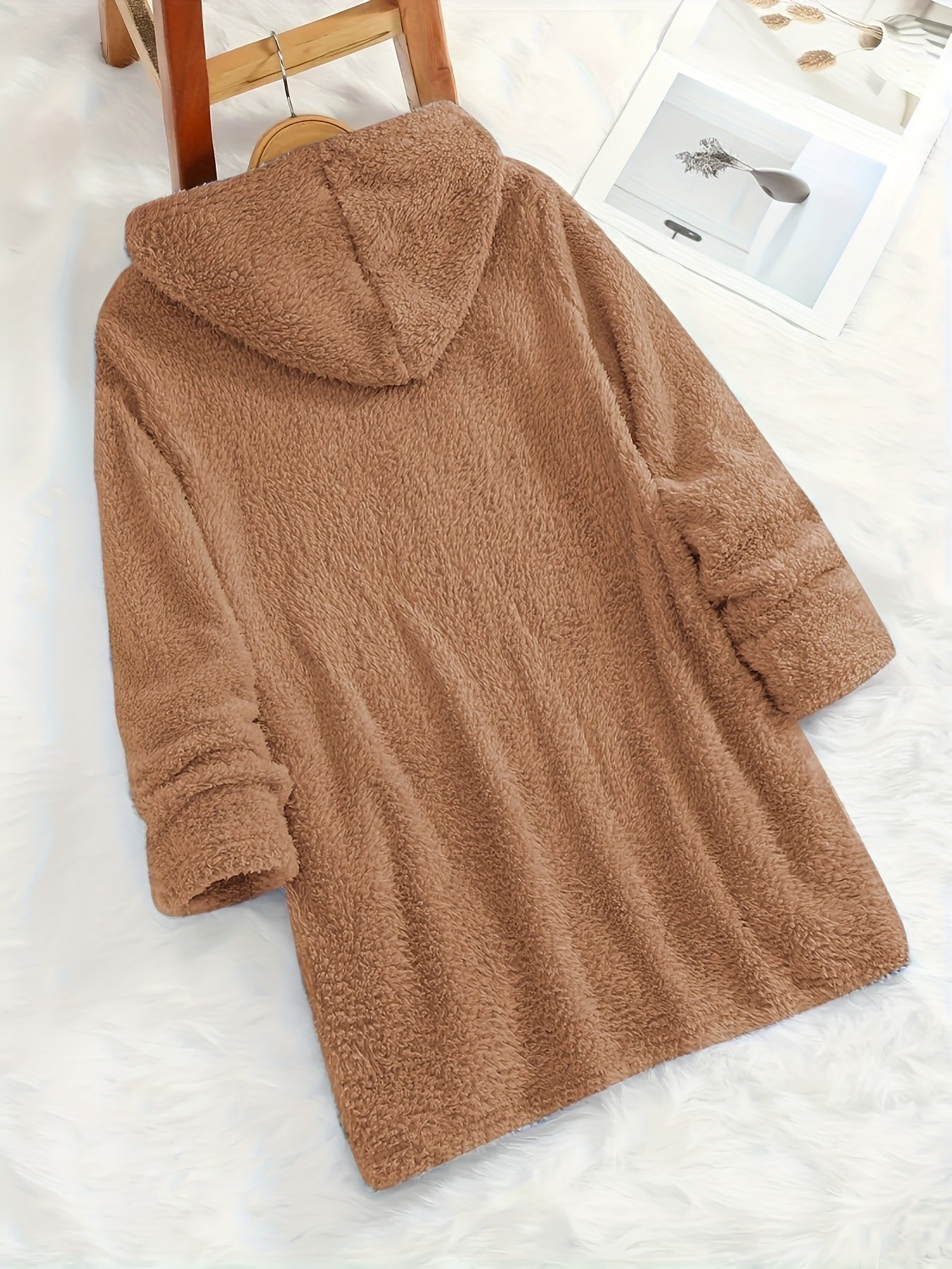 Moletom com Capuz de Urso Teddy "Sim, Estou Frio" para Mulheres - 100% Poliéster Ajuste Relaxado Manga Longa com Bolsos Duplos, Top Casual Forrado em Fleece Aconchegante para Outono & Inverno