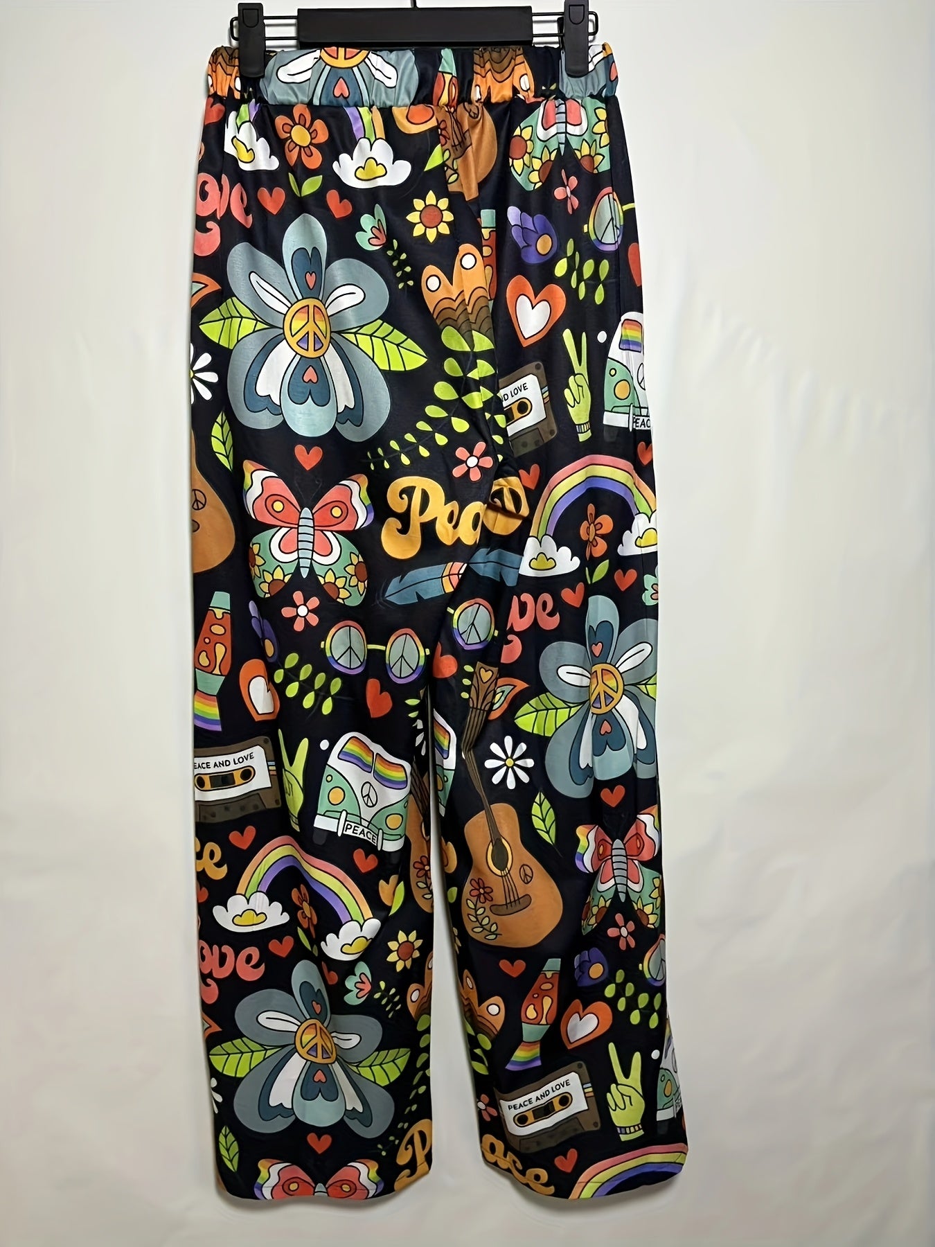 Calças largas estampadas, calças soltas casuais para primavera e verão, roupa de mulher