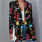 Neon Graffiti Plus Size Blazer - Modern Statement Piece