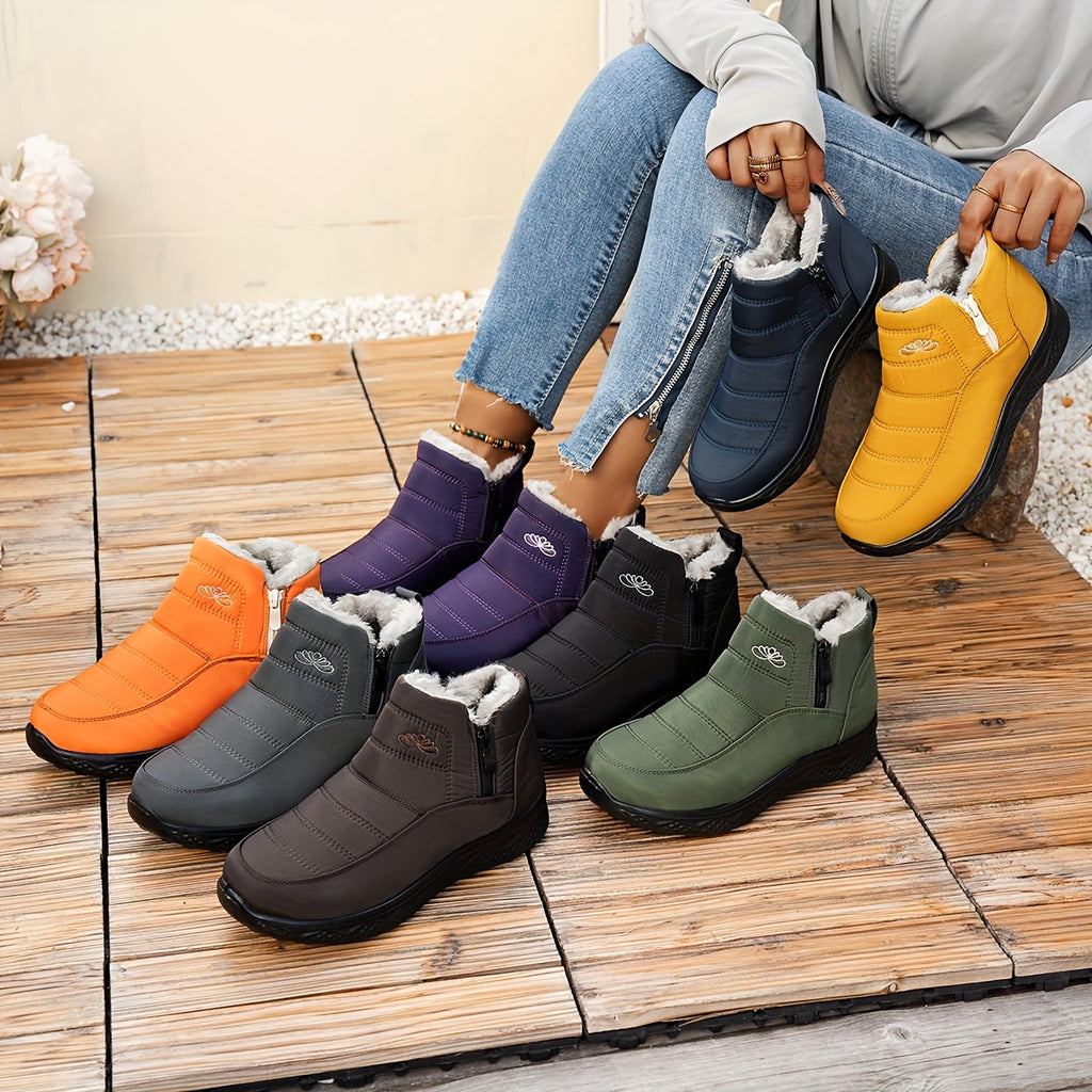 1 par de Botas Femininas para Inverno, Estilo Versátil com Forro Peludo, Design Leve e Bico Redondo, Fácil Calçar em Cano Curto, Ideal para Uso Externo, Confortável Durabilidade Quente - Tênis Elevação Ankle Boots & Snow Boots