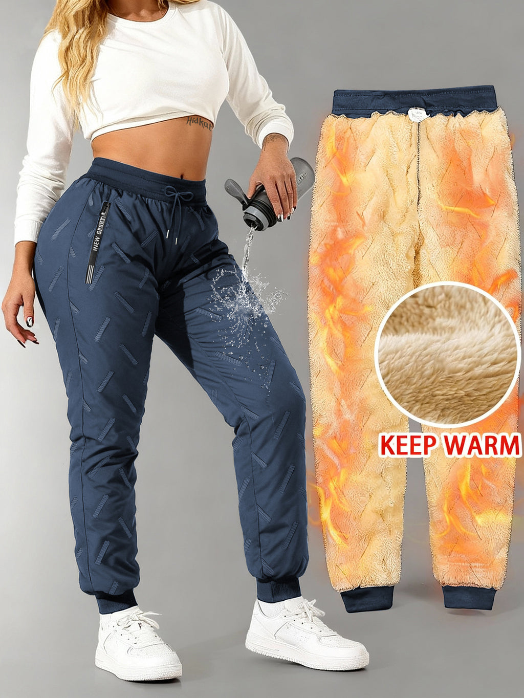 Calças de Inverno Femininas Forradas a Polar | Corte Larga com Bolsos com Zíper, Estilo Casual, Ideais para Uso Diário e Atividades ao Ar Livre, Presente de Natal Perfeito