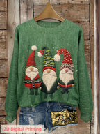 Camisola de Manga Comprida com Gola Redonda e Impressão 3D para Mulher - Design Ultra HD Gótico Corvo & Pai Natal, Impressão Integral Leve, Estilo Casual Elegante, Corte Normal