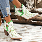 Botas de salto grosso com decoração de contas douradas para mulheres, design de fivela de moda, botas de tornozelo confortáveis para mulheres