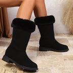 Botas Clássicas de Pelúcia para Mulher | Toque Suave, Conforto Quente de Inverno, Slip-on, Salto com Plataforma, Altura de Salto Médio