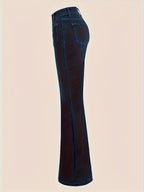 Calças Jeans Vintage Femininas de Cintura Alta Lavagem Azul Desgastada - Boca-de-sino com Fechamento Multi-Botoes, Calça Larga Elástica para Todos os Estilos Casual e Formal, Máquina de lavar & Limpeza a Seco Aceitavelmente, Cor Sólida no estilo Retro com Detalhes em Botões, Modelagem Estruturada Para TODOS Os Tipos Corporais, Roupa casual Chic e Versatil, Calças Jeans para Mulheres,Jeans de Cintura Baixa,Jeans Barrel para Mulheres,Calças Jeans Femininas,Jeans Para Mulheres,