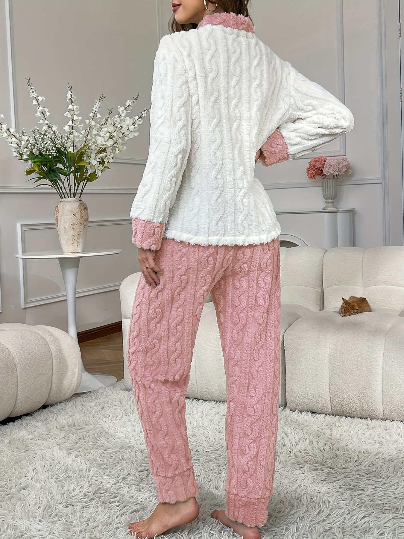 Conjunto de Pijama Novo Outono/Inverno, Manga Longa e Pernas, Urso Bordado com Design Canguru, Quente e Confortável, Casual Jacquard Solto para Adolescentes