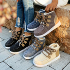 Botas de Inverno para Mulheres com Sola de Plataforma Grossa - Bege/ Botas de Cano Alto com Atacadores, Sola de EVA Antiderrapante para Clima Frio, Eventos Diários e Formais - Sapatos Quentes para as Estações de Outono e Inverno, Calçado de Estação, Design de Bico Redondo, Construção Durável, Mulheres Conscientes da Moda