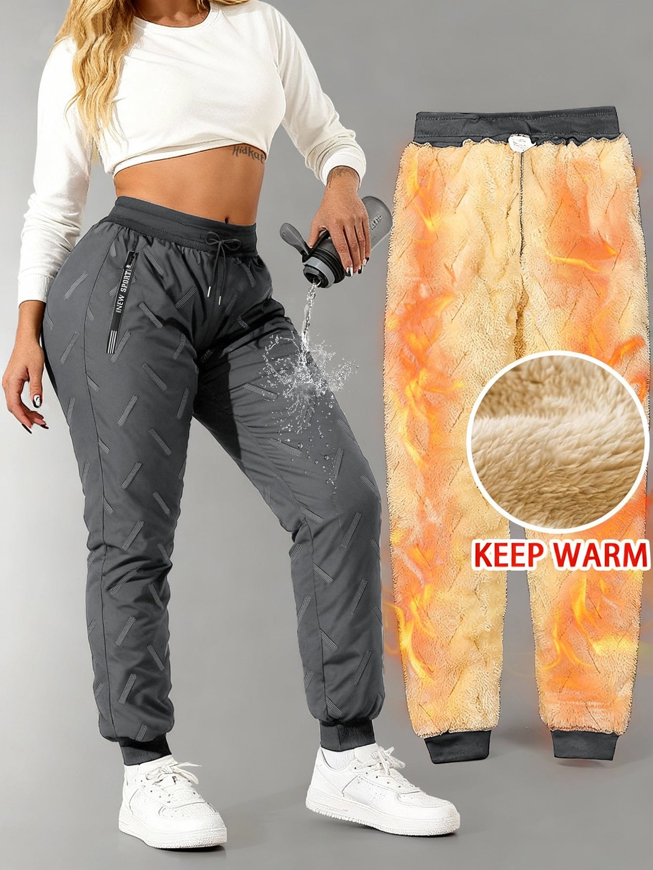 Calças de Inverno Femininas Forradas a Polar | Corte Larga com Bolsos com Zíper, Estilo Casual, Ideais para Uso Diário e Atividades ao Ar Livre, Presente de Natal Perfeito