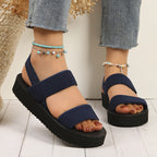 Sandálias planas femininas de cor sólida, sapatos casuais de verão com dedos abertos, sandálias leves com tira no tornozelo