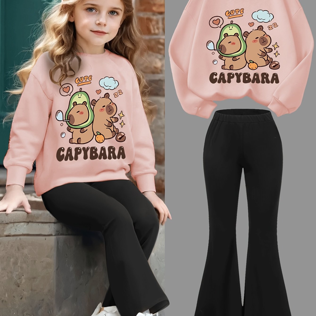 Adorable Dolphin Sweatshirt & Flare Pants Set for Girls
